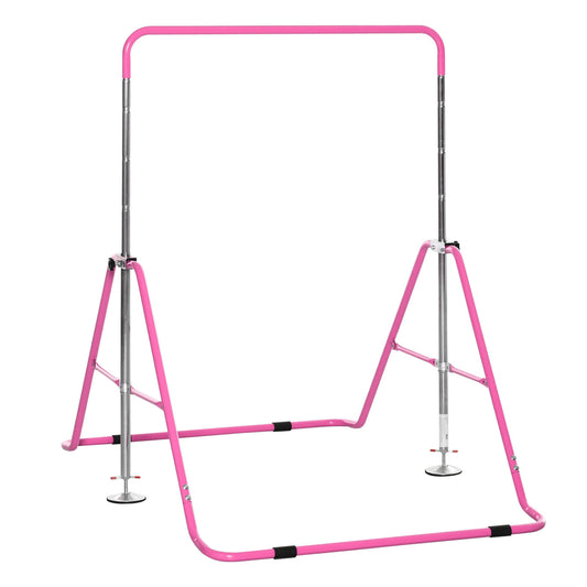 Gymnastics Bar for Kids, Folding Horizontal Bars with Adjustable Height, Training Bar with Triangle Base, Pink