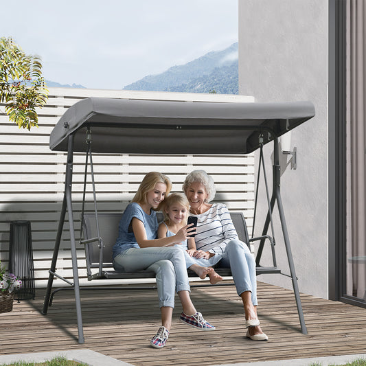 Outsunny Outdoor Garden 3 Seater Swing Chair Seat Hammock With Canopy Steel Frame - Grey
