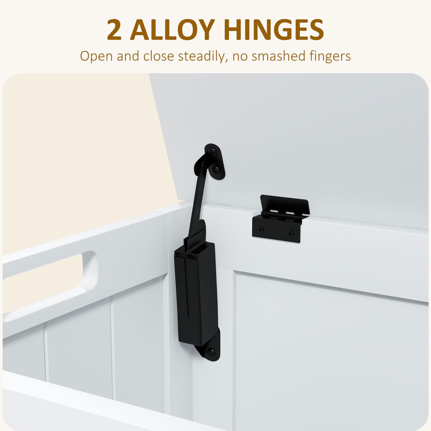 Storage Chest, Modern Storage Trunk with 2 Safety Hinges and Cut-out Handles, Wooden Toy Box for Living Room, Entryway, 76 x 40 x 48 cm, White