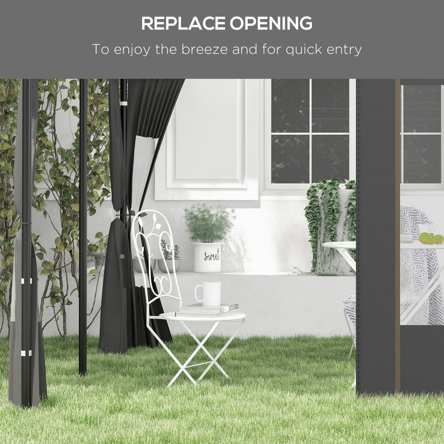 Outsunny Gazebo Side Panels, 2 Pack Sides Replacement, for 3x3(m) or 3x6m Pop Up Gazebo, with Doors and Windows, Grey