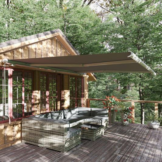 Outsunny 4 x 3 m Full Cassette Electric/Manual Retractable Awning, Sun Canopies for Patio Door Window with Remote Controller, Grey