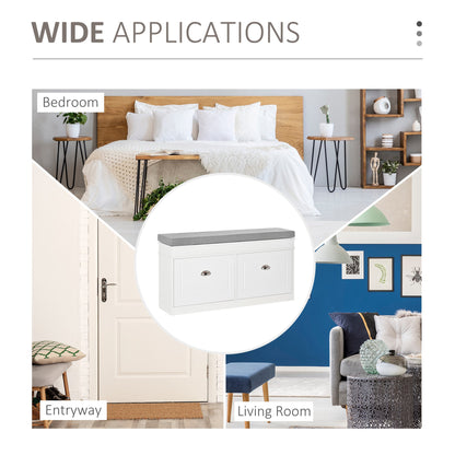 Shoe Storage Bench With Seat Cushion Hallway Cabinet Organizer with 2 Drawers Adjustable Shelf for Entryway Living Room Bedroom White