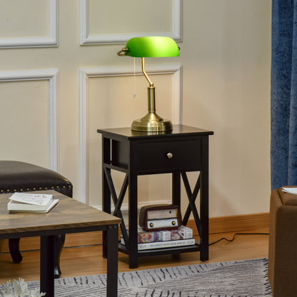 Banker's Table Lamp Desk Lamp with Antique Bronze Base, Green Glass Shade and Pull Rope Switch for Home Office,  Living Room,Dining Room