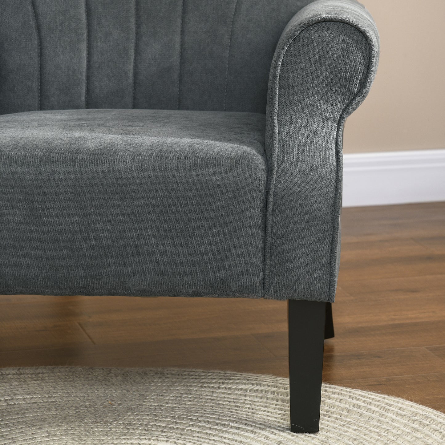 Retro Vintage Style Upholstered Accent Chair with High Back, Rolled Arms and Wood Legs, Soft Thick Padded Armchair, Grey