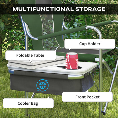 Outsunny Aluminium Directors Chair, Folding Camping Chair for Adults with Side Table, Cup Holder, Cooler Bag and Pocket, Green