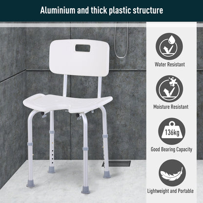 8-Level Height Adjustable Bath Stool Spa Shower Chair Aluminium With Non-Slip Feet And Handle