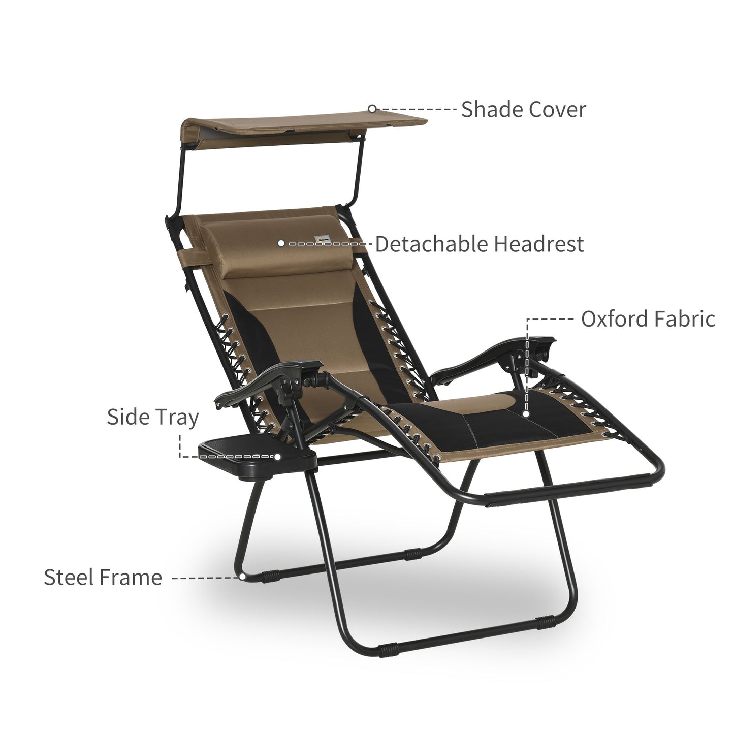 Outsunny Zero Gravity Lounger Chair, Folding Reclining Patio Chair with Shade Cover, Cup Holder and Headrest for Poolside, Camping, Brown
