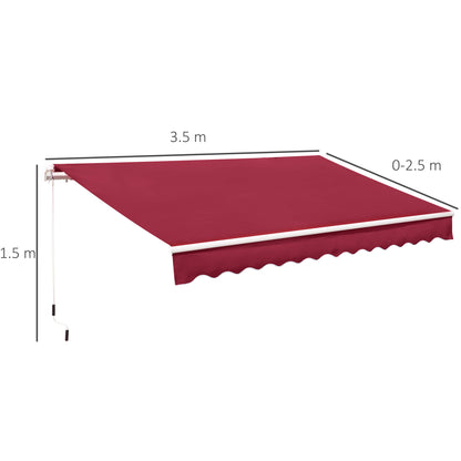 Outsunny 3.5M x 2.5M Garden Patio Manual Awning Canopy Sun Shade Shelter Retractable Winding Handle Wine Red