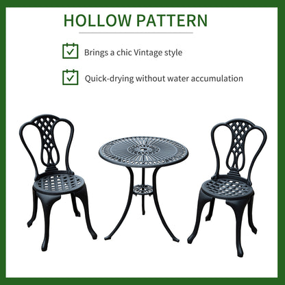 3 Piece Patio Cast Aluminium Bistro Garden Outdoor Furniture Table and Chairs Set Shabby Chic Style