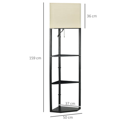 Corner Floor Lamp with Shelves, Modern Tall Standing Lamps for Living Room, Bedroom, with Pull Chain Switch (Bulb not Included), Black