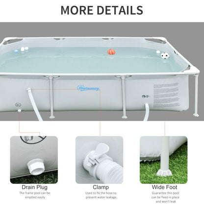 Outsunny Steel Frame Pool with Filter Pump and Filter Cartridge Rust Resistant Above Ground Pool with Reinforced Sidewalls, 252 x 152 x 65cm, Grey