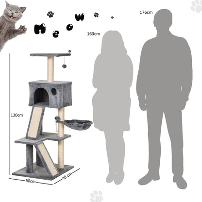 PawHut 51" Cat Tree,Activity Tower with Condo  Scratching Posts Ladders and Two Toys for Kitty Pet Climbing Relaxing and Playing