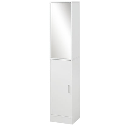 Kleankin Tall Mirrored Bathroom Cabinet, Bathroom Storage Cupboard, Floor Standing Tallboy Unit with Adjustable Shelf, White