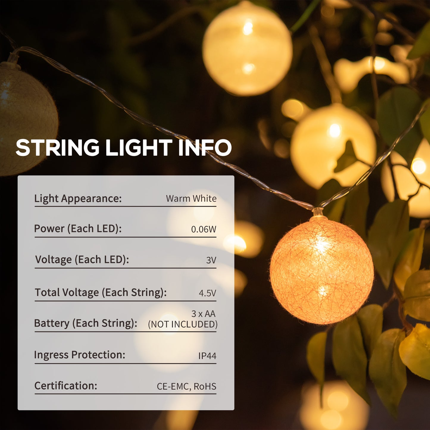 Outsunny 4-Pack Garden String Lights, Total 70ft 80 LED Globe Lights, Hanging Festoon Lights for Outdoor/Indoor, Party, Festival Docor