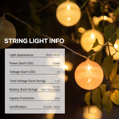 Outsunny 4-Pack Garden String Lights, Total 70ft 80 LED Globe Lights, Hanging Festoon Lights for Outdoor/Indoor, Party, Festival Docor
