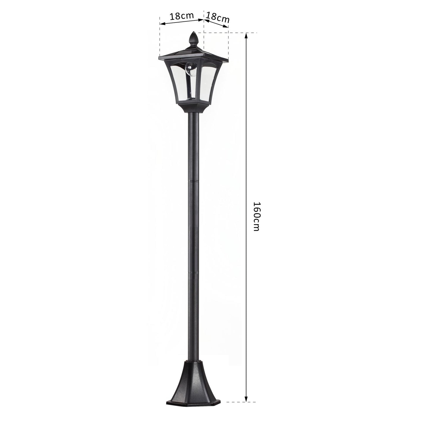 Outsunny Outdoor Solar Powered Post Lamp Sensor Dimmable LED Lantern Bollard Pathway 1.6M Tall – Black