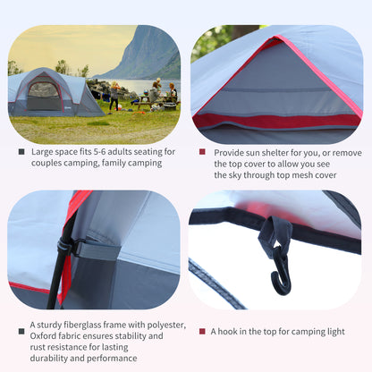 Outsunny 5-6 Man Dome Camping Tent Hiking Shelter UV Protection Water Resistant Tunnel Sun Shade - Grey
