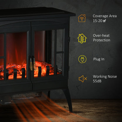 3-Sided Electric Fireplace Heater, Freestanding Fire Stove with LED Flame Effect, Level-less Temperature Control, Overheating Protection