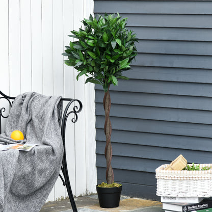 Set of 2 Artificial Topiary Bay Laurel Ball Trees Decorative Plant with Nursery Pot for Indoor Outdoor Décor, 120cm