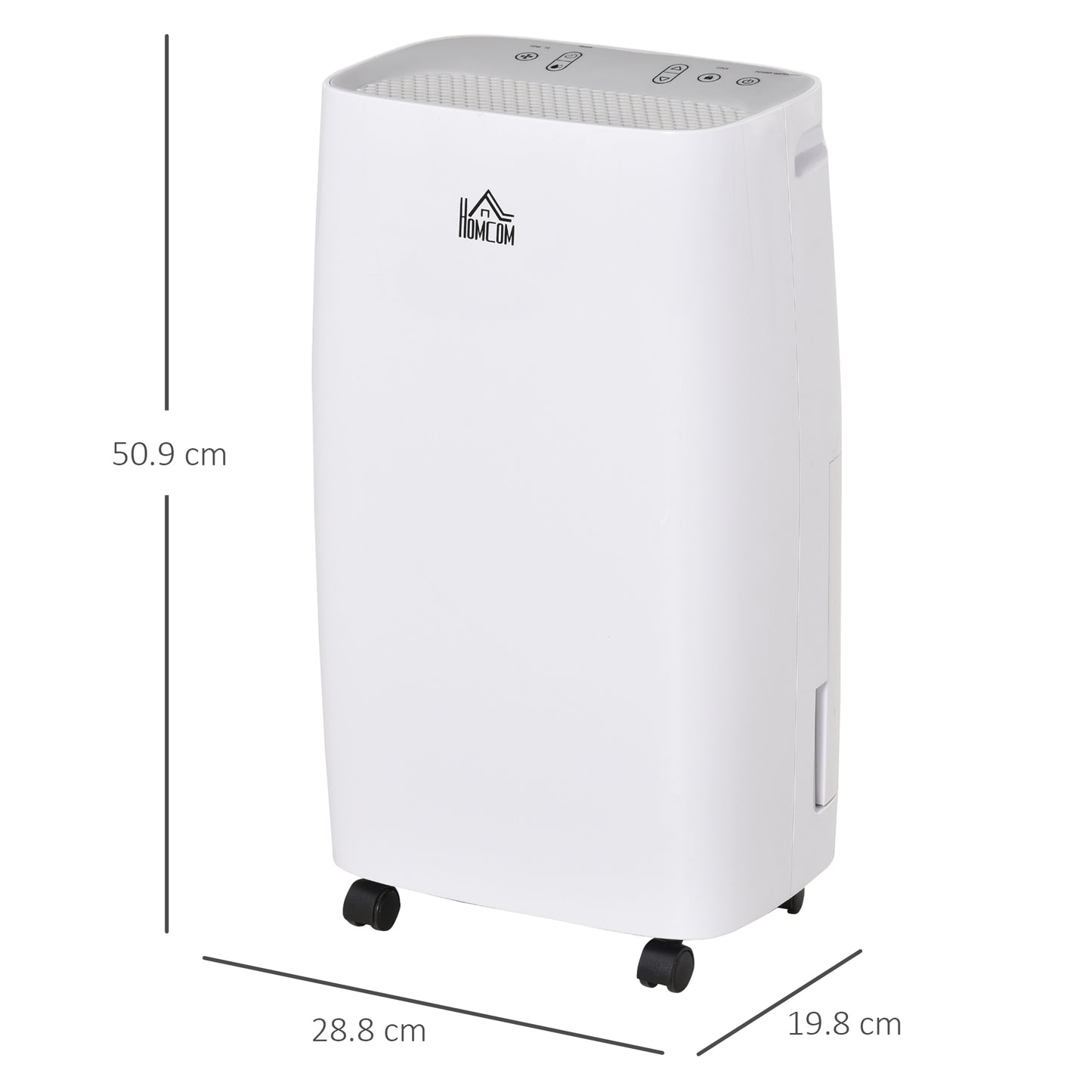 12L/Day Portable Dehumidifier for Home w/ 24H Timer, Humidity Display, 2 Speed Modes, 2500ml Electric Air Dehumidifier w/ Four Wheels, White