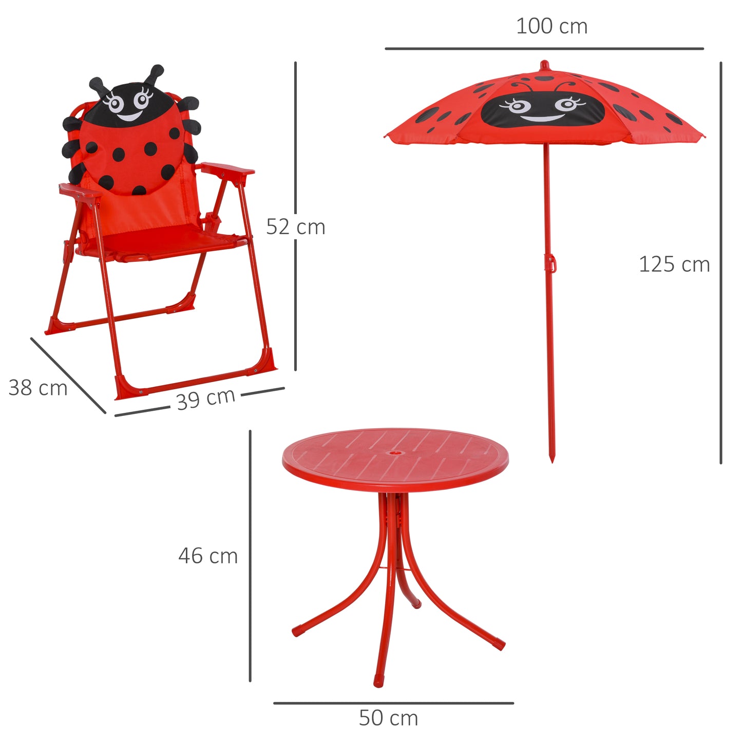Outsunny Kids Folding Picnic Table and Chairs Set Ladybug Pattern Outdoor w/ Parasol
