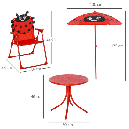 Outsunny Kids Folding Picnic Table and Chairs Set Ladybug Pattern Outdoor w/ Parasol
