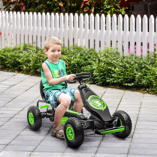 Children's Pedal Go Kart, Racing Go Cart with Adjustable Seat, Inflatable Tyre's, Shock Absorb, Handbrake, for Boys and Girls Ages 5-12, Green