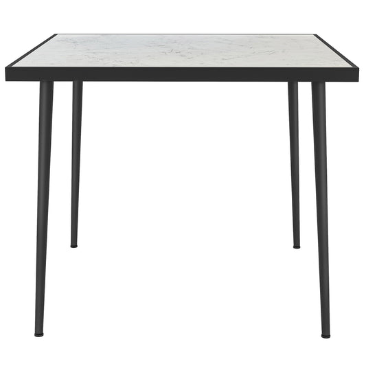 Outsunny Square Garden Table, Outdoor Dining Table for 4 with Marble Effect Tempered Glass Top and Steel Frame for Patio, White