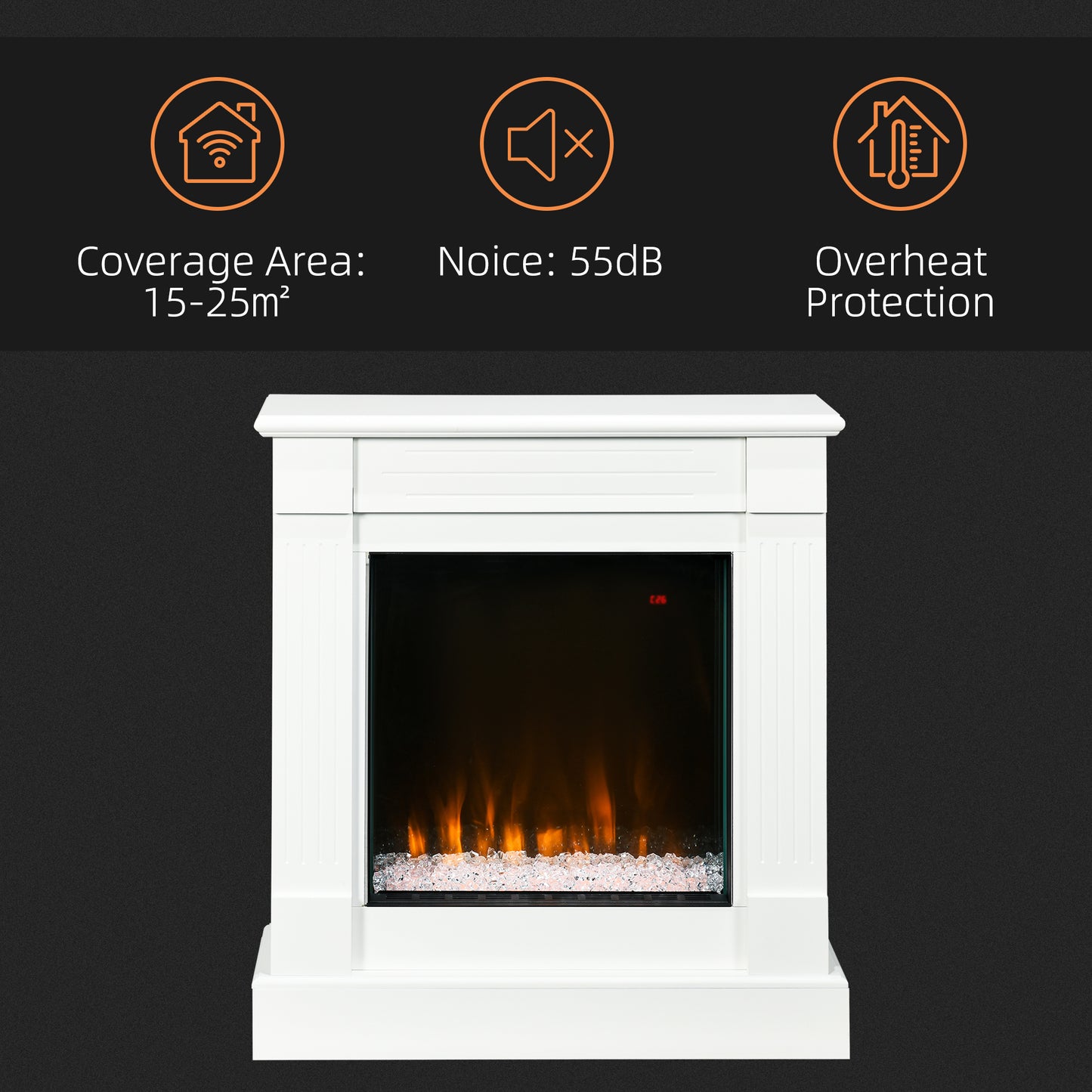 Electric Fireplace w/ Surround, 92cm Freestanding Electric Fire w/ Remote Control, Overheat Protection, Timer, Eco Mode, White 1000W/2000W