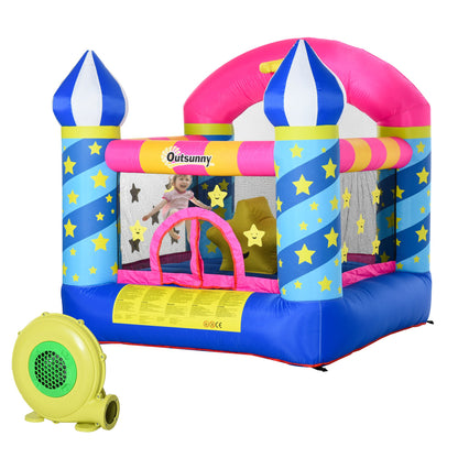 Outsunny Kids Bounce Castle House Inflatable Trampoline Basket with Inflator for Age 3-12 Castle Stars Design 2.25 x 2.2 x 2.15m
