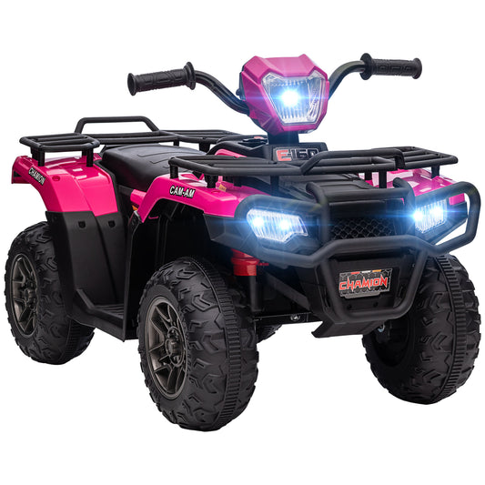 Kids 12V Quad Bike with Forward Reverse Functions, Ride On ATV with Music, LED Headlights, for Ages 3-5 Years - Pink
