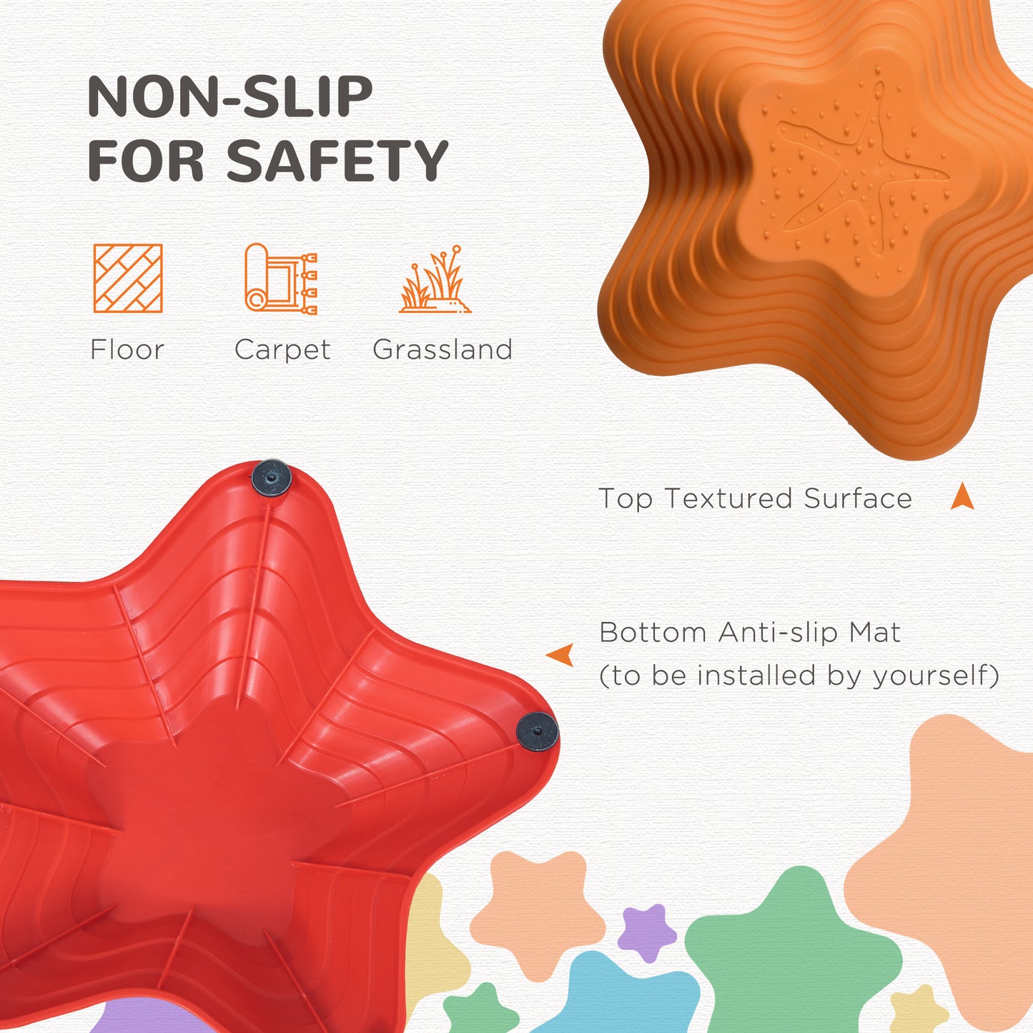 Outsunny 6 Piece Balance Stepping Stones for Kids Starfish Style Non-slip Obstacle Course Stackable Balance Blocks Encourage Toddler Balance