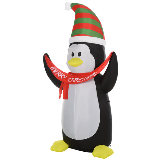 243cm Inflatable Penguin Holding Merry Christmas Banner Holiday Yard Decoration with LED Lights, Indoor Outdoor Blow Up Decor