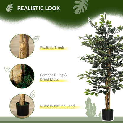 Artificial Ficus Tree in Pot, 130cm Tall Fake Plant with Lifelike Leaves and Natural Trunks, for Indoor Outdoor, Set of 2, Green