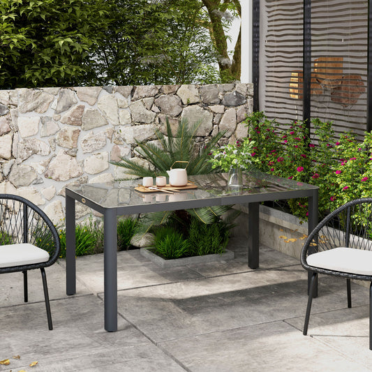 Outsunny Garden Dining Table, Outdoor Dining Table for 6 with Tempered Glass Top and Aluminium Frame for Patio, Grey