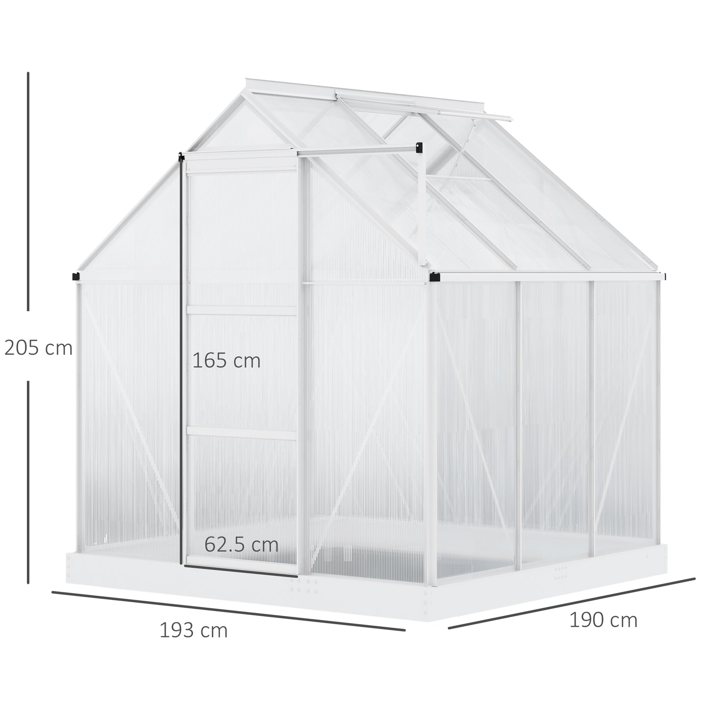 Outsunny 6 x 6 ft Walk-In Greenhouse Polycarbonate Greenhouse Grow House w/ Aluminium Frame, Sliding Door, Adjustable Window