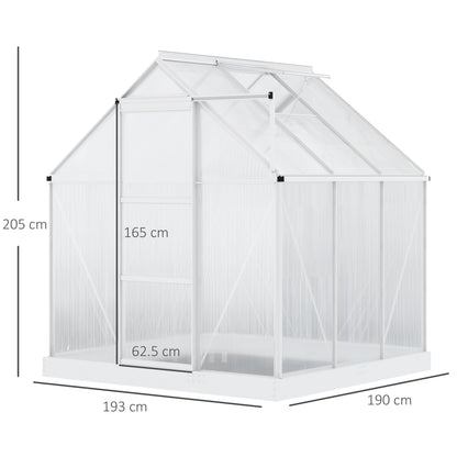Outsunny 6 x 6 ft Walk-In Greenhouse Polycarbonate Greenhouse Grow House w/ Aluminium Frame, Sliding Door, Adjustable Window