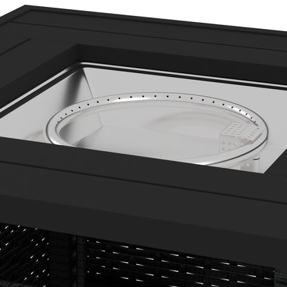 Outsunny Outdoor PE Rattan Fire Pits for Garden, 50,000 BTU Propane Fire Pit Table with Glass Wind Guard, Black