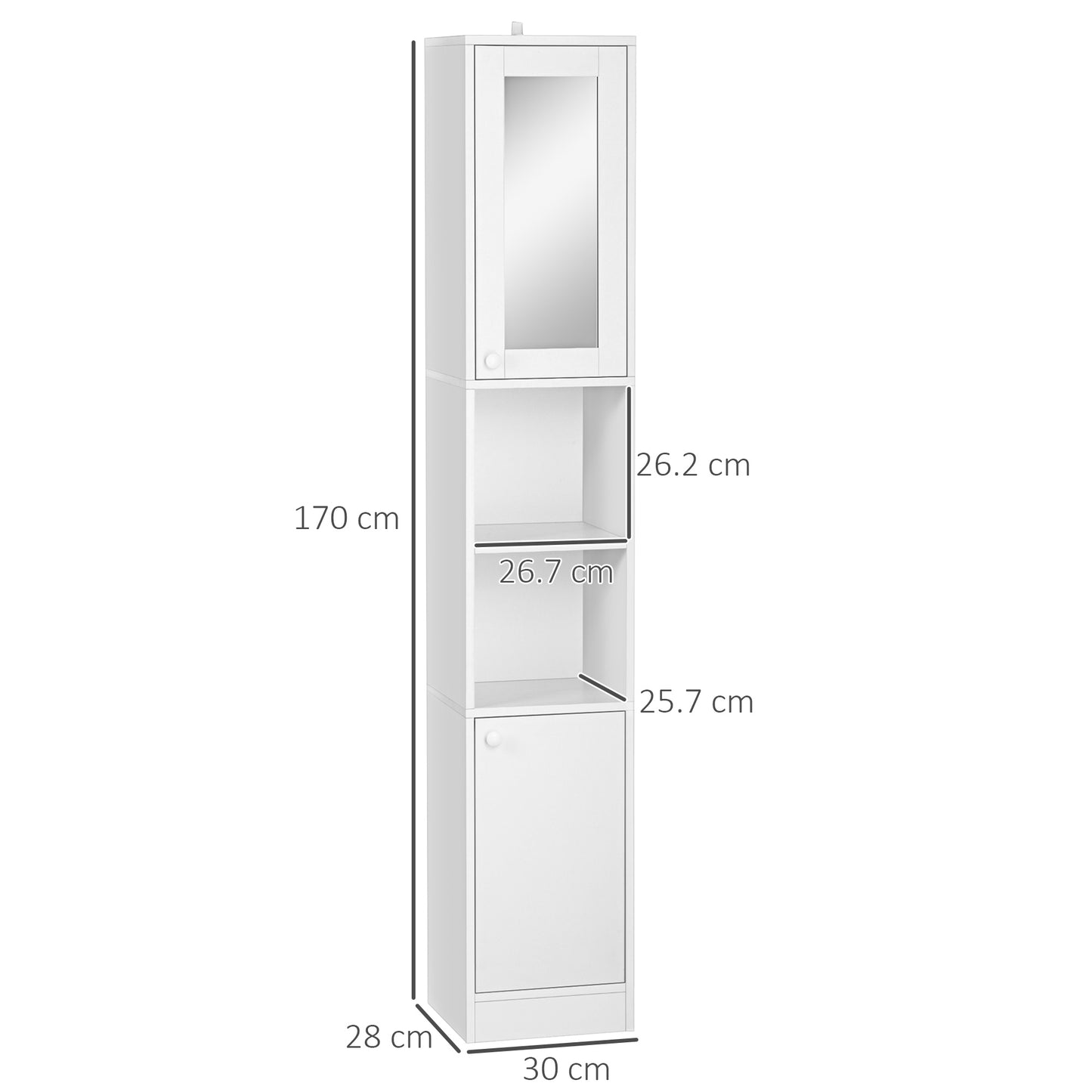 Kleankin Tall Bathroom Storage Cabinet with Mirror, Narrow Freestanding Floor Cabinet with Adjustable Shelves