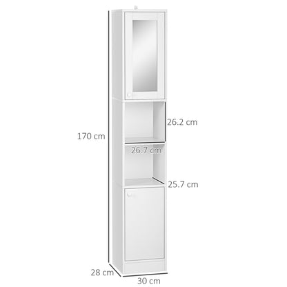 Kleankin Tall Bathroom Storage Cabinet with Mirror, Narrow Freestanding Floor Cabinet with Adjustable Shelves