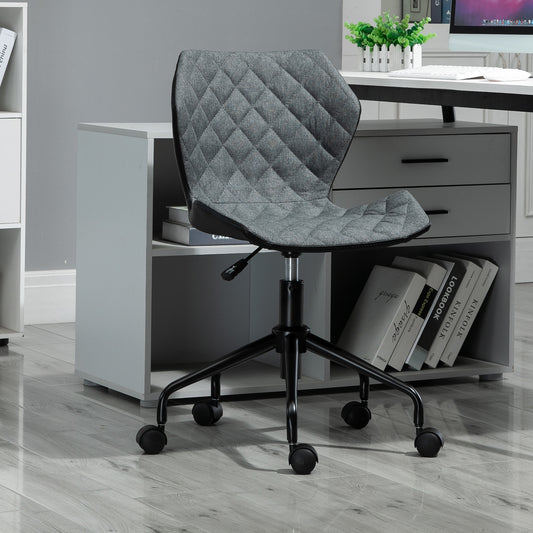 Swivel Chair, Home Office Computer Desk Chair With Nylon Wheels Adjustable Height Linen Grey