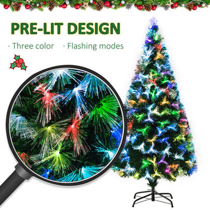 6ft Tall Artificial Tree Fibre Optic Colourful LED Pre-Lit Holiday Home Christmas Decoration with Flash Mode - Green