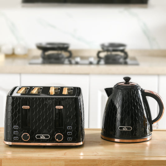 3000W 1.7L Fast Boil Kettle & 4 Slice Toaster Set, Kettle and Toaster Set with 7 Browning Controls, Crumb Tray, Black