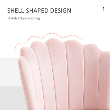 Velvet-Feel Shell Luxe Accent Chair, Glam Vanity Chair Makeup Seat, Home Bedroom Lounge with Metal Legs Comfort Padding, Pink