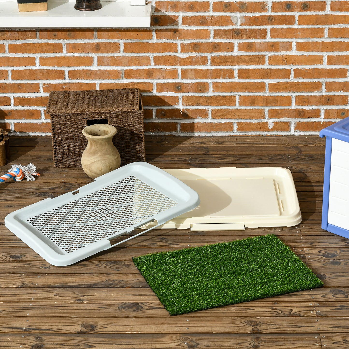Indoor Puppy Training Toilet | Large | 3-Layer Design | Artificial Grass Pad | Grid Panel & Tray | Anti-Slip Pads | Portable | Suits Dogs Up to 37cm Body Length | 63x48.5x6cm | Green