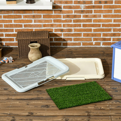 Indoor Puppy Training Toilet | Large | 3-Layer Design | Artificial Grass Pad | Grid Panel & Tray | Anti-Slip Pads | Portable | Suits Dogs Up to 37cm Body Length | 63x48.5x6cm | Green