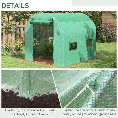 Outsunny 2.5 x 2m Walk-In Polytunnel Greenhouse, with Steel Frame, PE Cover, Roll-Up Door and 4 Windows, Green