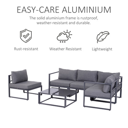 Outsunny 6 Piece Outdoor Sectional Sofa Set Conversation Aluminium Frame w/ Cushion