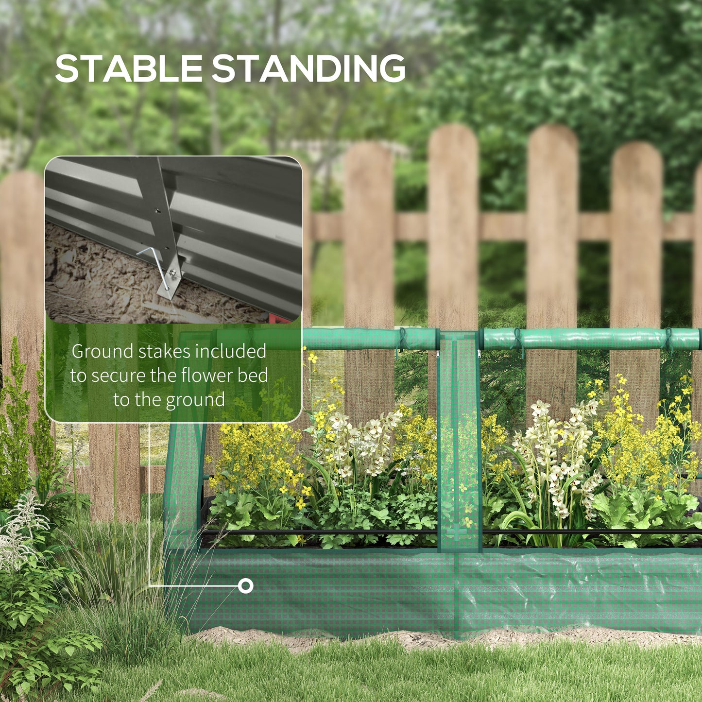 Outsunny Metal Planter Box with Cover, Raised Garden Bed with Greenhouse, for Herbs and Vegetables, Green and Dark Grey