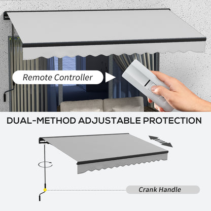 Outsunny 3.5 x 2.5m Aluminium Frame Electric Awning, Retractable Awning Sun Canopies for Patio Door Window, Light Grey